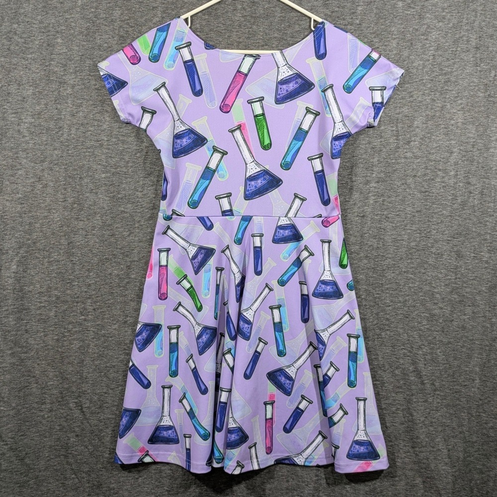CowCow Purple STEM Science Beakers Flasks Short Sleeve Fit‎ Flare Dress Size L